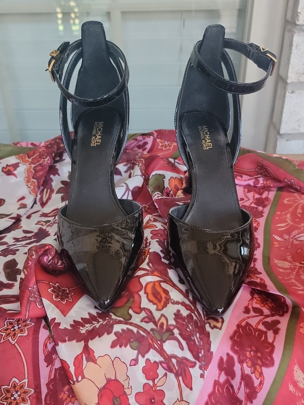 Michael Kors Black Patent Pointed-Toe Ankle-Strap Heels